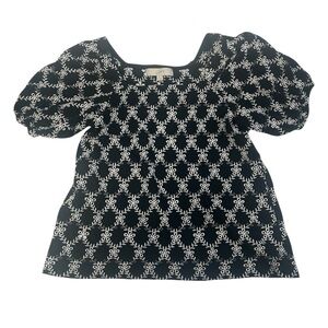 Ann Taylor Loft Chic Black and White Puff Sleeve Top Medium 100% Cotton
